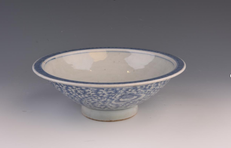 Blue and white flat bottomed bowl